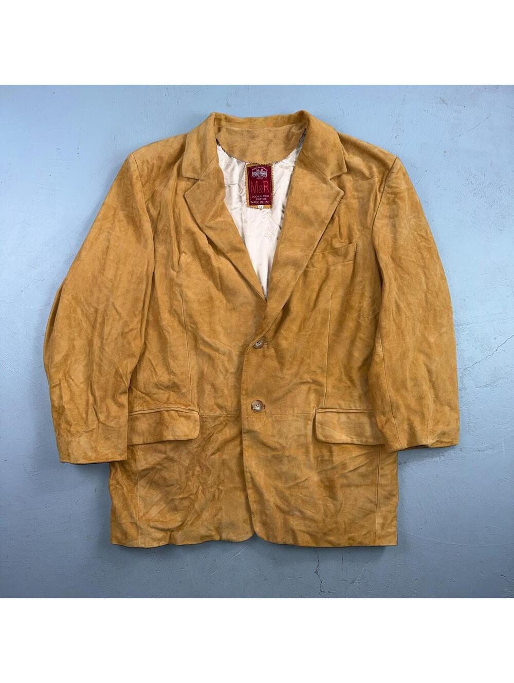Vintage Vera Pelle Moda Leather Suede Car Coat Blazer Jacket Mens 44 Ochre Italy